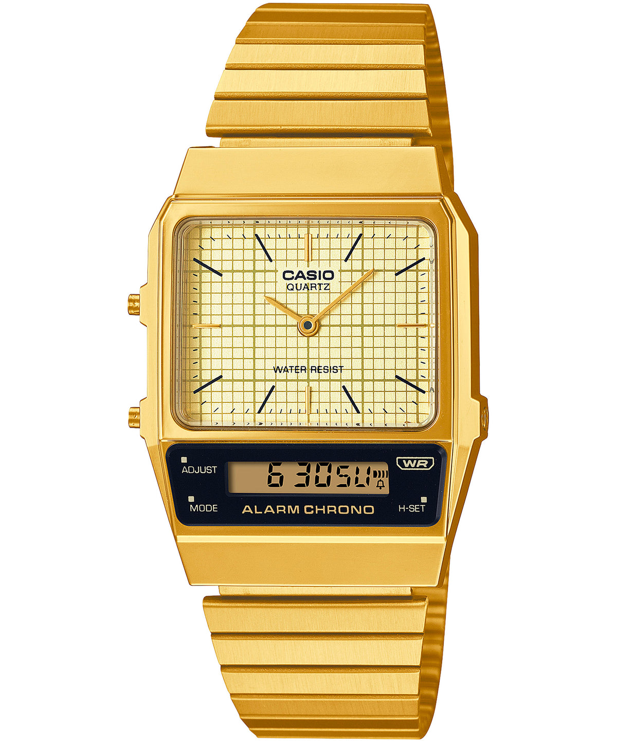 Casio  Unisex Watch Analog Digital Display, Dual Time  Stainless Steel Gold Ion Plated Strap, AQ-800EG-9ADF