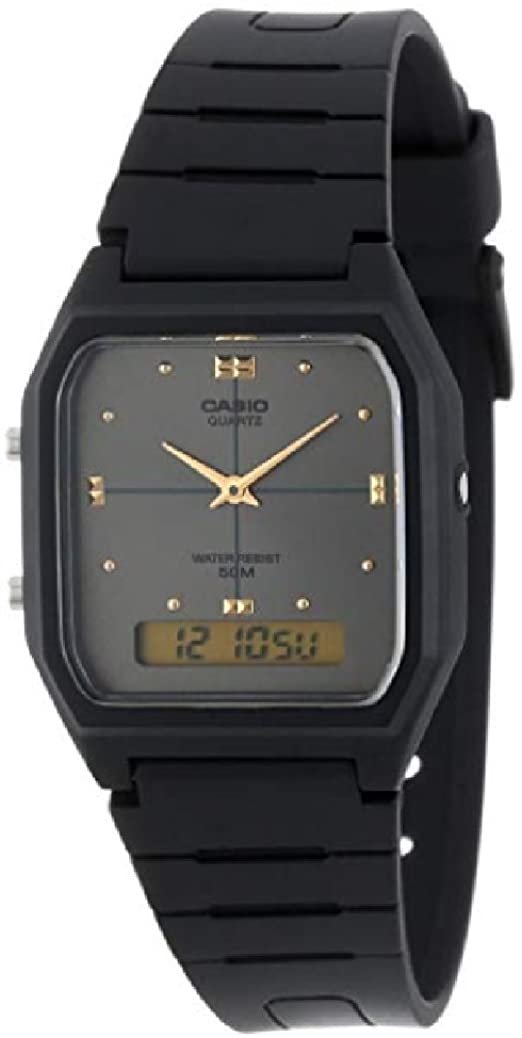 Casio Men's Watch Analog & Digital Combo, Black Dial Black Resin Strap, AW-48HE-8AVDF