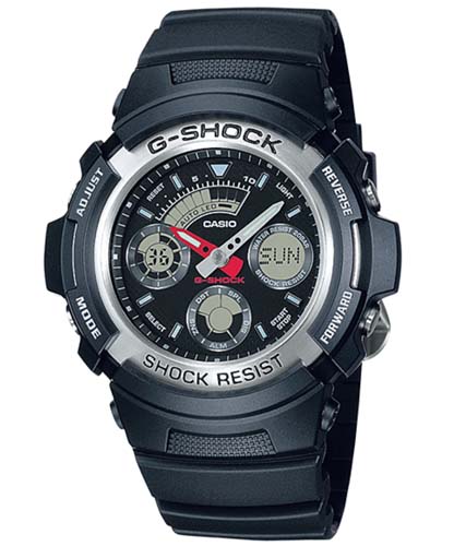 G-Shock Unisex Watch Analog & Digital Combo, Black Dial Black Resin Band, AW-590-1ADR