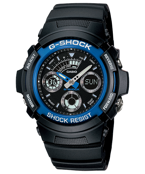 G-Shock Men's Watch Analog & Digital Combo, Black & Blue Dial Black Resin Band, AW-591-2ADR