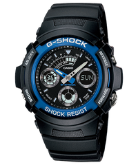 G-Shock Men's Watch Analog & Digital Combo, Black & Blue Dial Black Resin Band, AW-591-2ADR