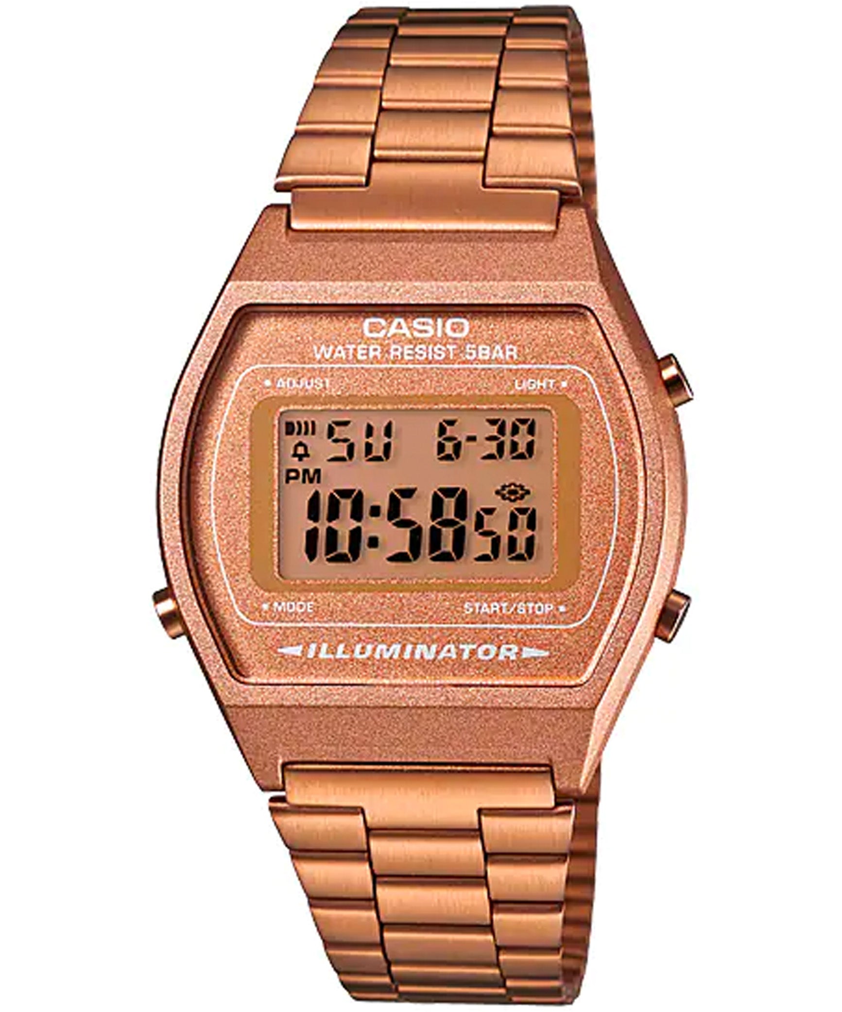 Casio Unisex Watch Vintage Collection Digital, Rose Gold Dial Rose Gold Stainless Steel Strap, B640WC-5ADF