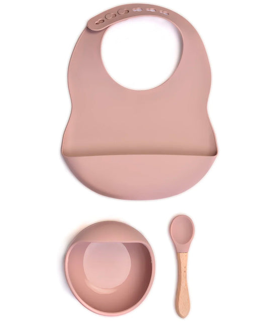 Milk It Baby Dusty Pink Bib & Bowl Set, 100% Food Grade Silicone Set, MI-BBDP003