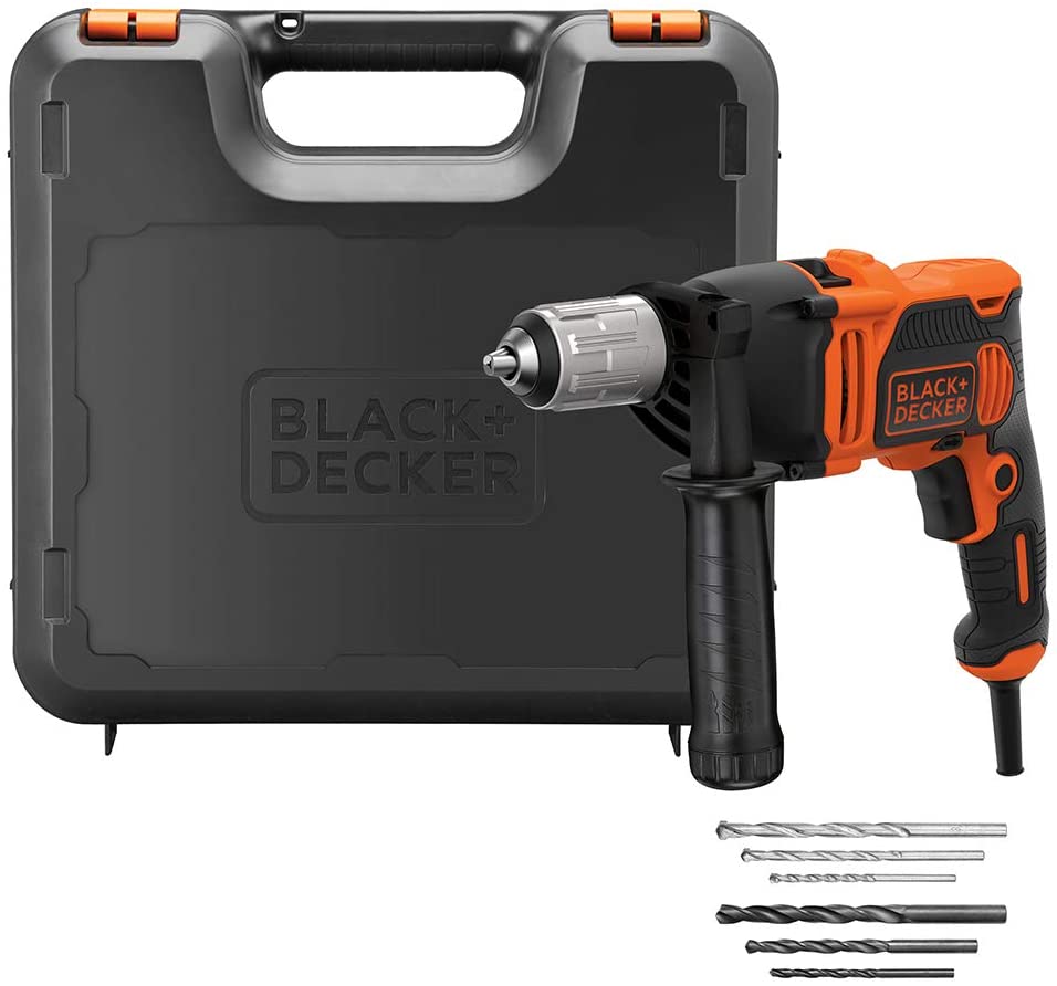 Black+Decker, 850W Hammer Drill Kit Box Drill with 6 Drill Bits, BEH850K-GB