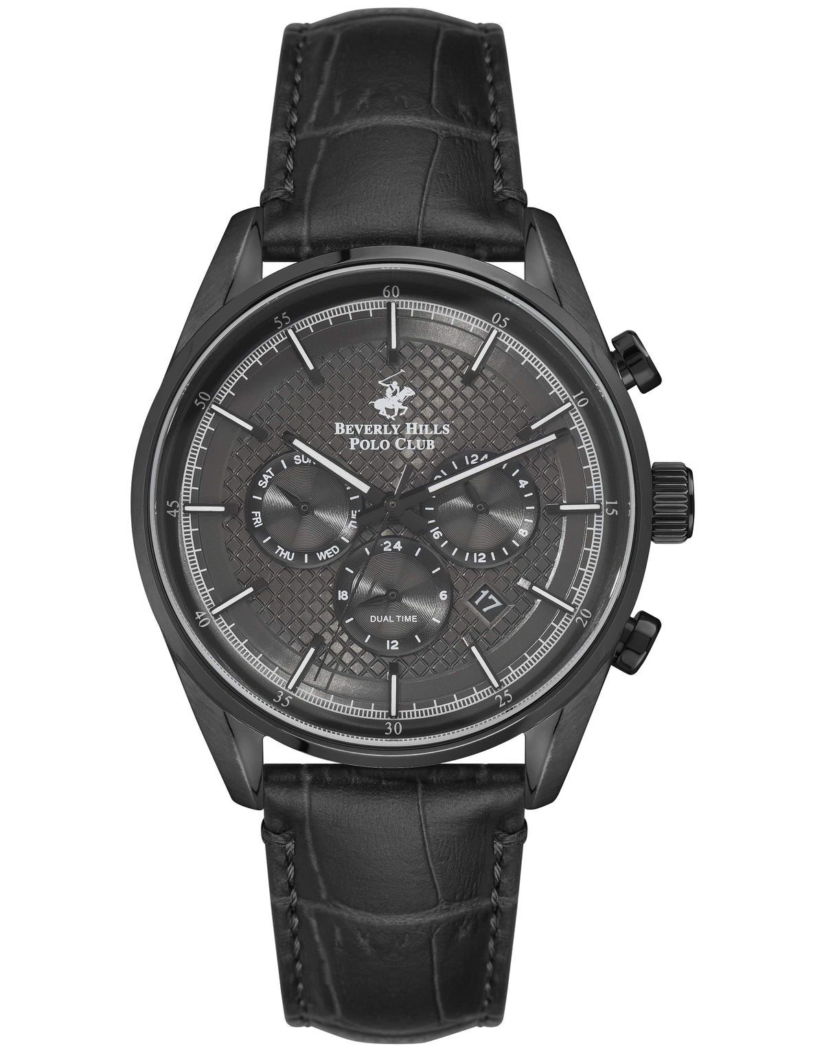 Beverly Hills Polo Club  Men's Analog Watch, Charcoal Grey Dial Multi-Function 3 Hands Black Leather Strap, BP3004X.661