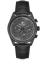 Beverly Hills Polo Club  Men's Analog Watch, Charcoal Grey Dial Multi-Function 3 Hands Black Leather Strap, BP3004X.661