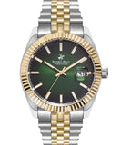 Beverly Hills Polo Club  Men's Analog Watch, Green Dial Silver & Gold Stainless Strap,BP3018X.270