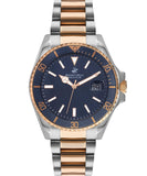 Beverly Hills Polo Club  Men's Analog Watch, Blue Dial Stainless-Steel Two-Tone Rose Gold Strap, BP3125X.590