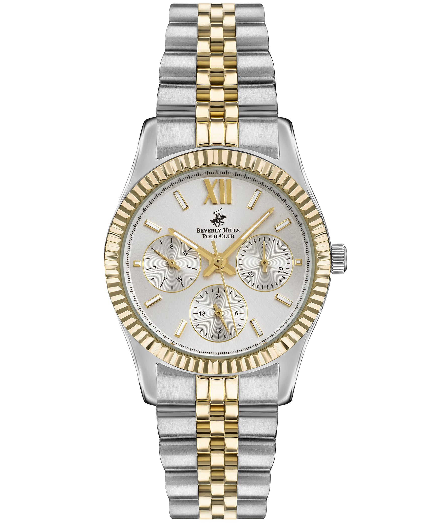 Beverly Hills Polo Club  Women's Analog Watch, Silver Dial Multi-Function 3 Hands Stainless-Steel Two-Tone Strap, BP3169C.230