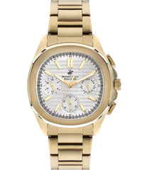 Beverly Hills Polo Club  Men's Analog Watch, White Dial Multi-Function 3 Hands Stainless Steel Gold Strap, BP3212X.130