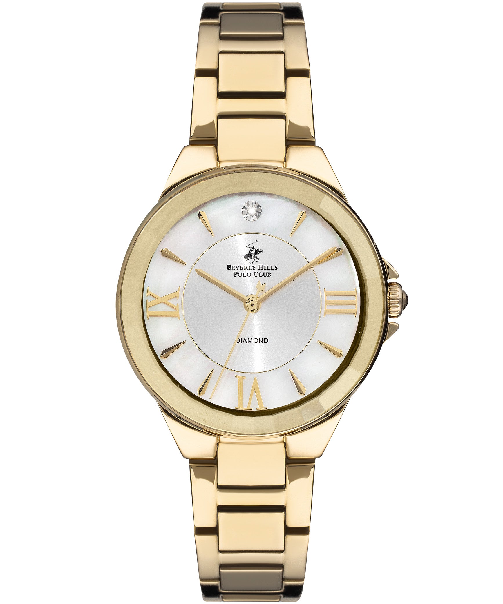 Beverly Hills Polo Club  Women's Analog Watch, White Dial & Gold Stainless Steel Strap, BP3228X.120