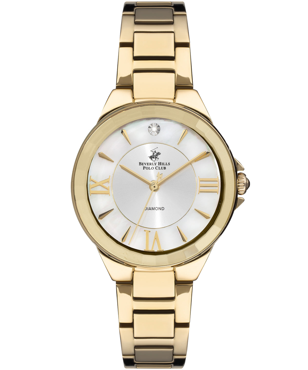 Beverly Hills Polo Club  Women's Analog Watch, White Dial & Gold Stainless Steel Strap, BP3228X.120