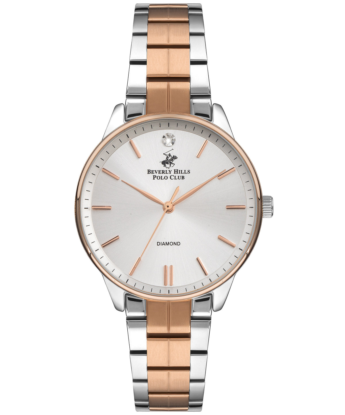 Beverly Hills Polo Club  Women's Analog Watch, Pearl Dial, Two Tone Silver & Rose Gold Stainless Steel Strap, BP3230X.530