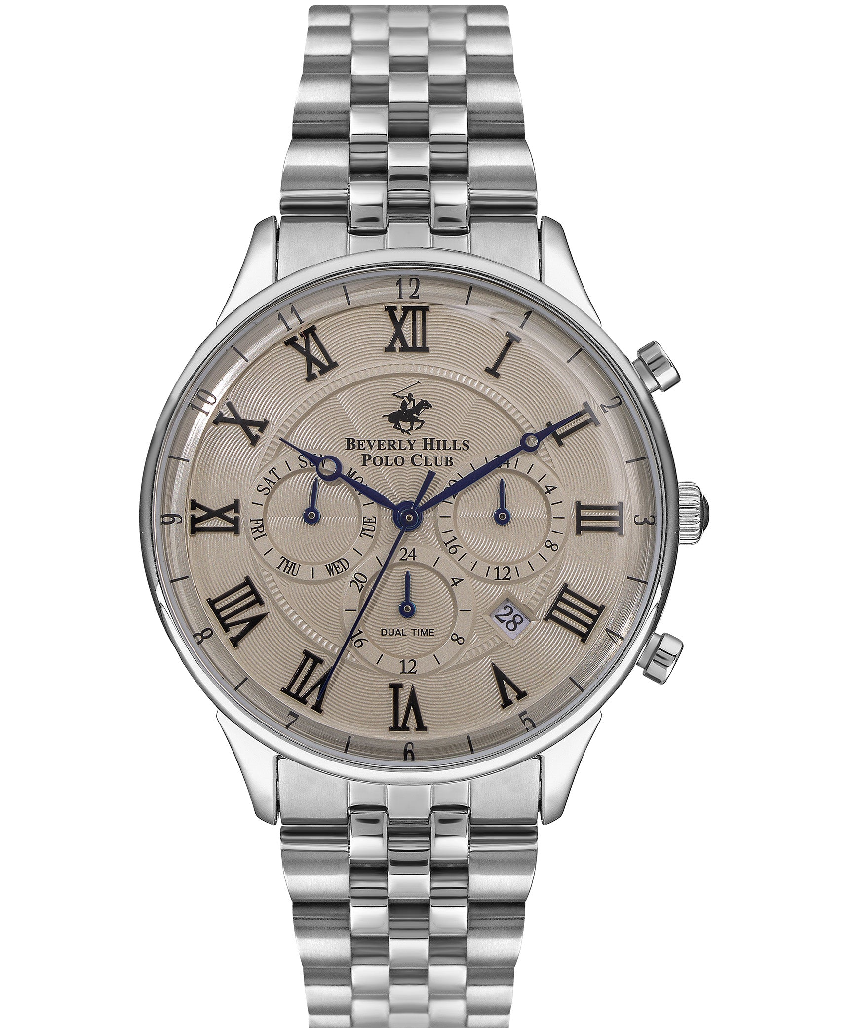 Beverly Hills Polo Club  Men's Analog Watch, Beige Dial & Silver Metal Strap, BP3237X.340