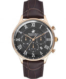 Beverly Hills Polo Club  Men's Analog Watch, Black Dial & Brown Leather Strap, BP3238X.462