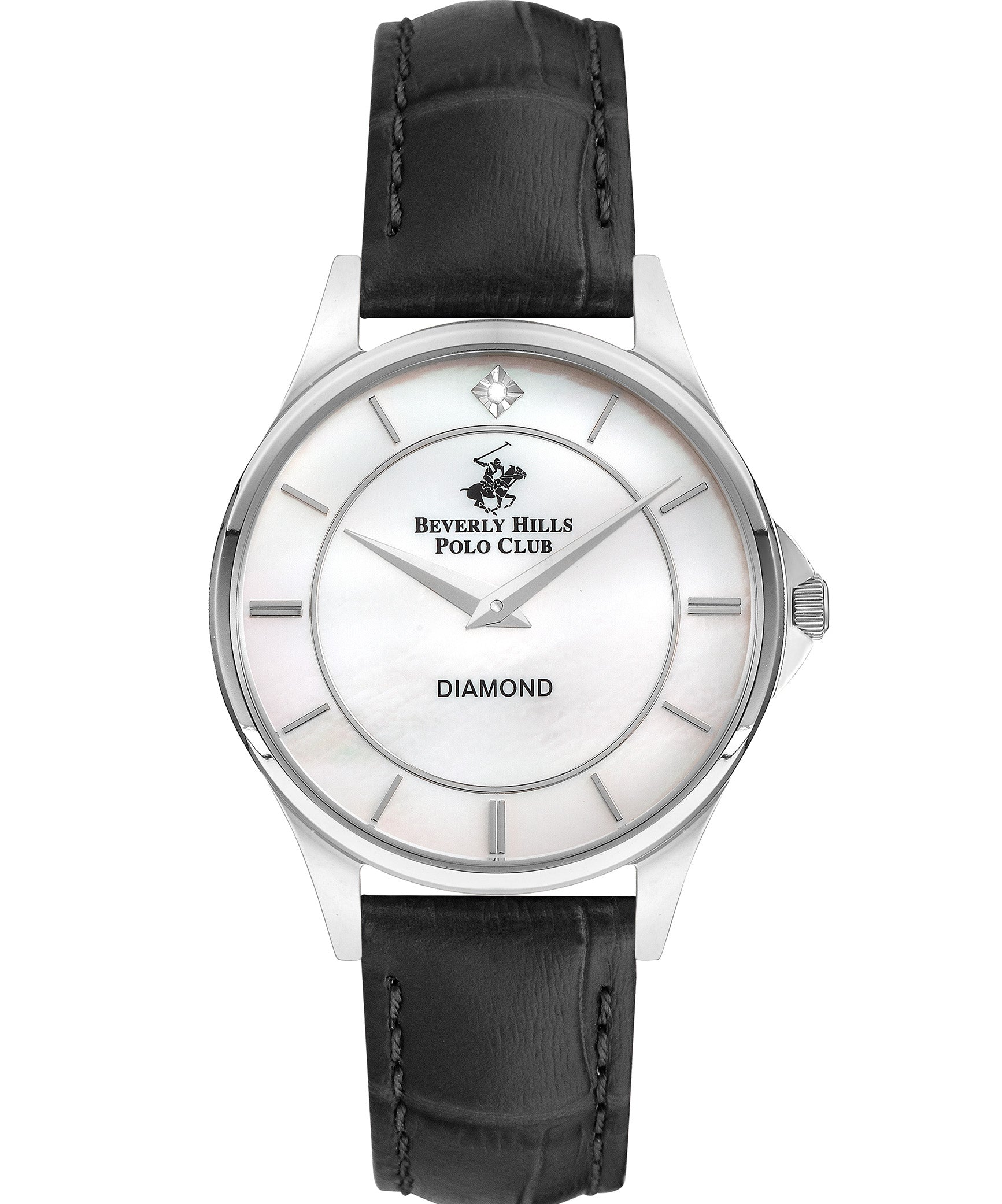 Beverly Hills Polo Club  Women's Analog Watch, Silver Dial & Black Leather Strap, BP3243X.321