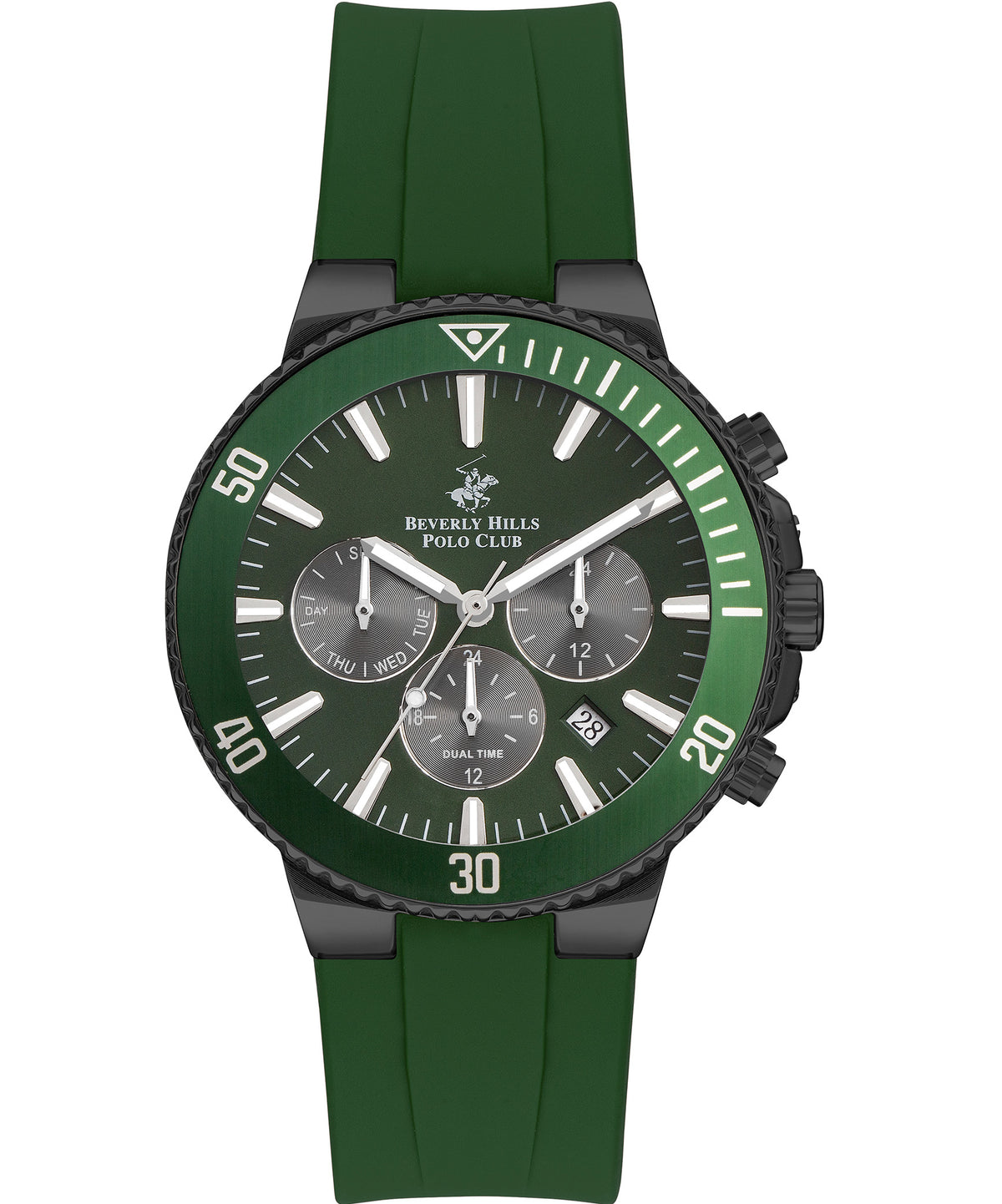 Beverly Hills Polo Club  Men's Analog Watch, Green Dial & Green Rubber Strap, BP3248X.657