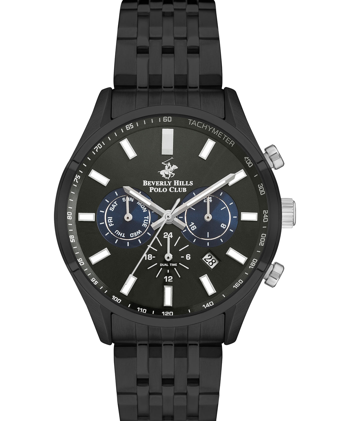 Beverly Hills Polo Club  Men's Analog Watch, Black Dial & Black Stainless Steel Strap, BP3249X.670