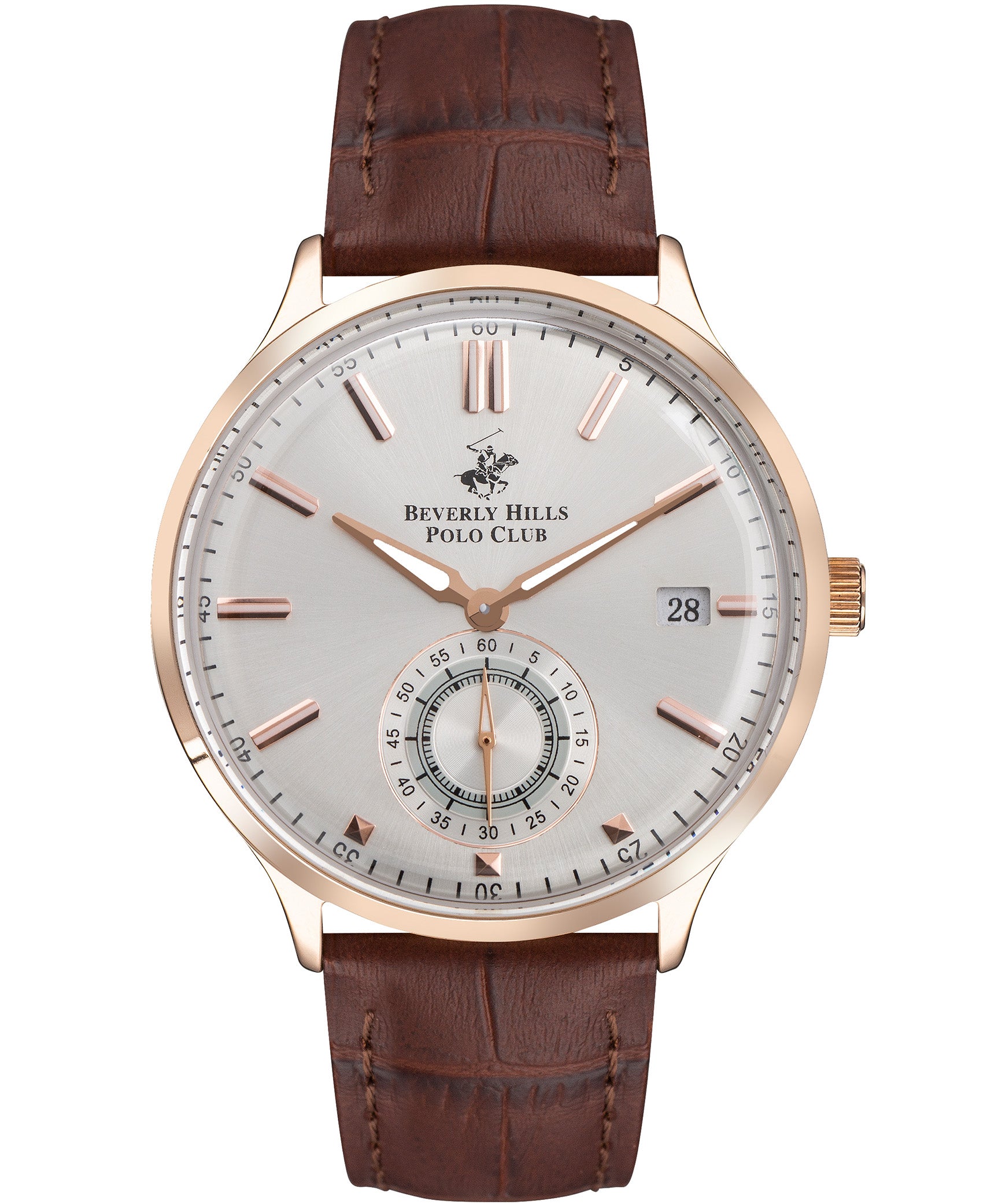 Beverly Hills Polo Club  Men's Analog Watch, White Dial & Brown Leather Strap, BP3260X.432