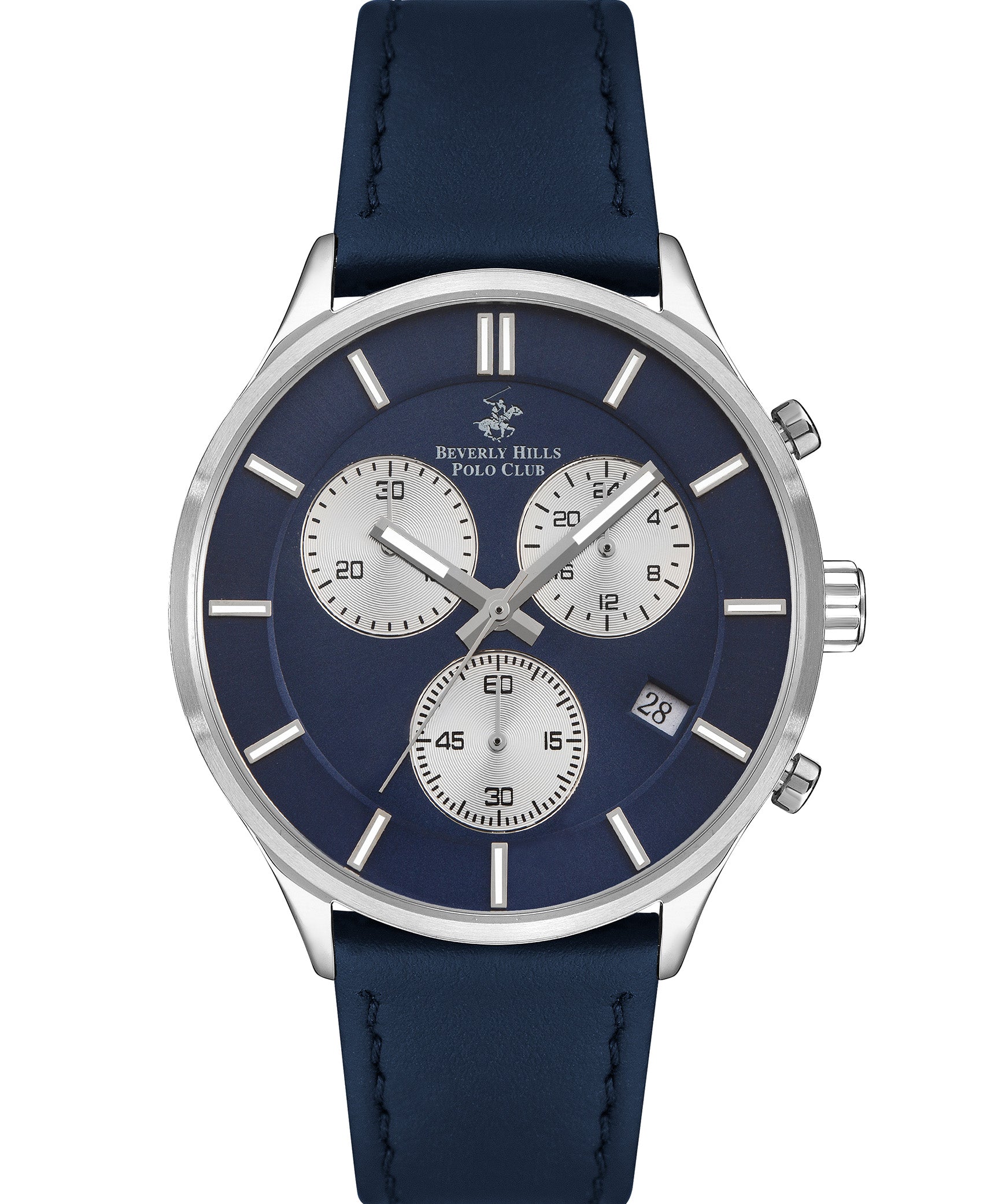 Beverly Hills Polo Club  Men's Analog Watch, Dark Blue Dial & Dark Blue Leather Strap, BP3280X.399