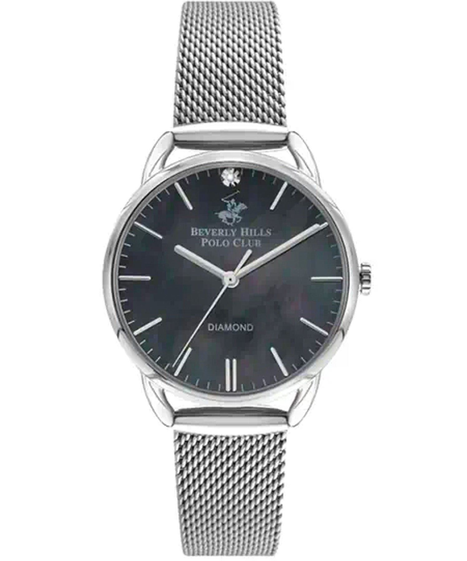 Beverly Hills Polo Club  Women's Analog Watch, Black Dial & Silver Mesh Strap, BP3299C.350