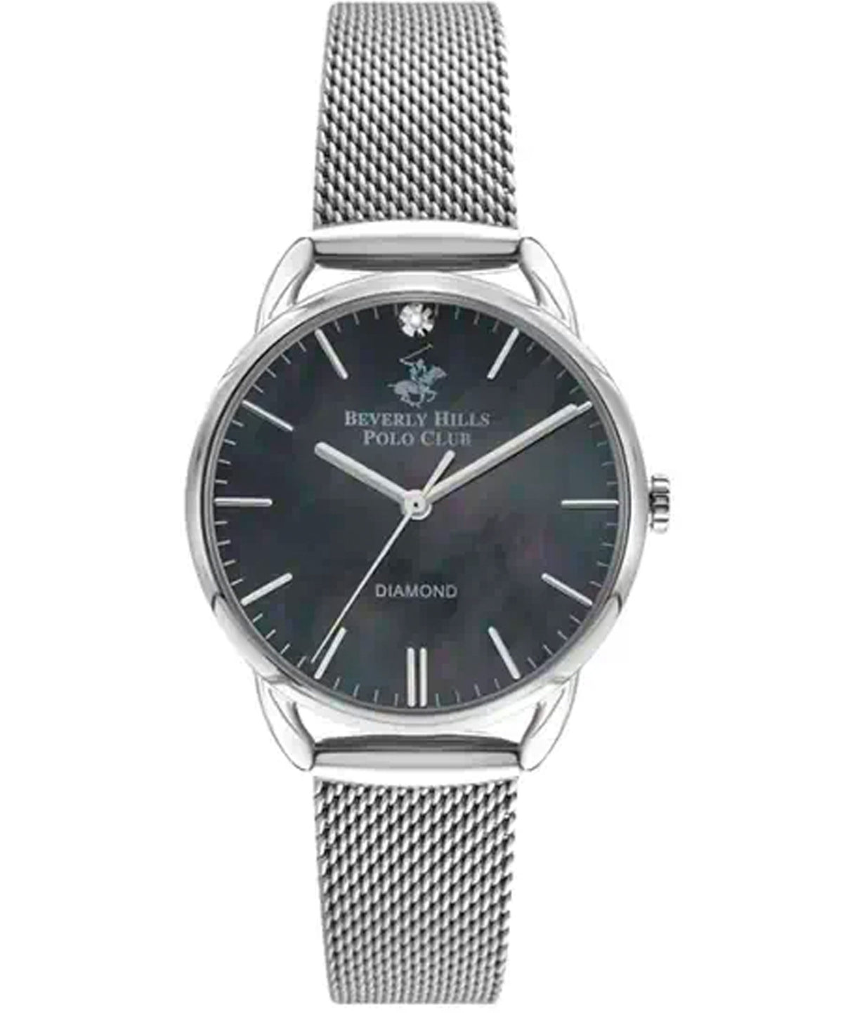 Beverly Hills Polo Club  Women's Analog Watch, Black Dial & Silver Mesh Strap, BP3299C.350