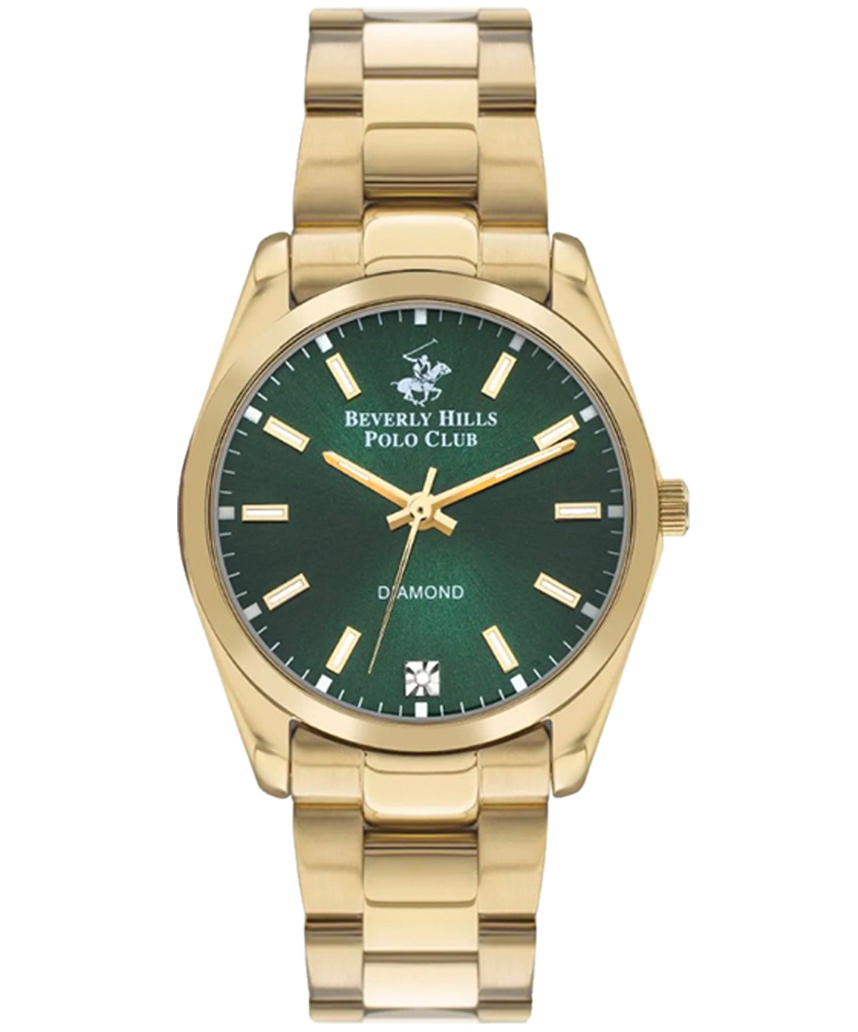 Beverly Hills Polo Club  Women's Analog Watch, Green Dial & Gold Stainless Steel Strap, BP3301X.170