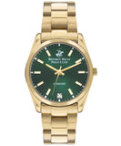 Beverly Hills Polo Club  Women's Analog Watch, Green Dial & Gold Stainless Steel Strap, BP3301X.170