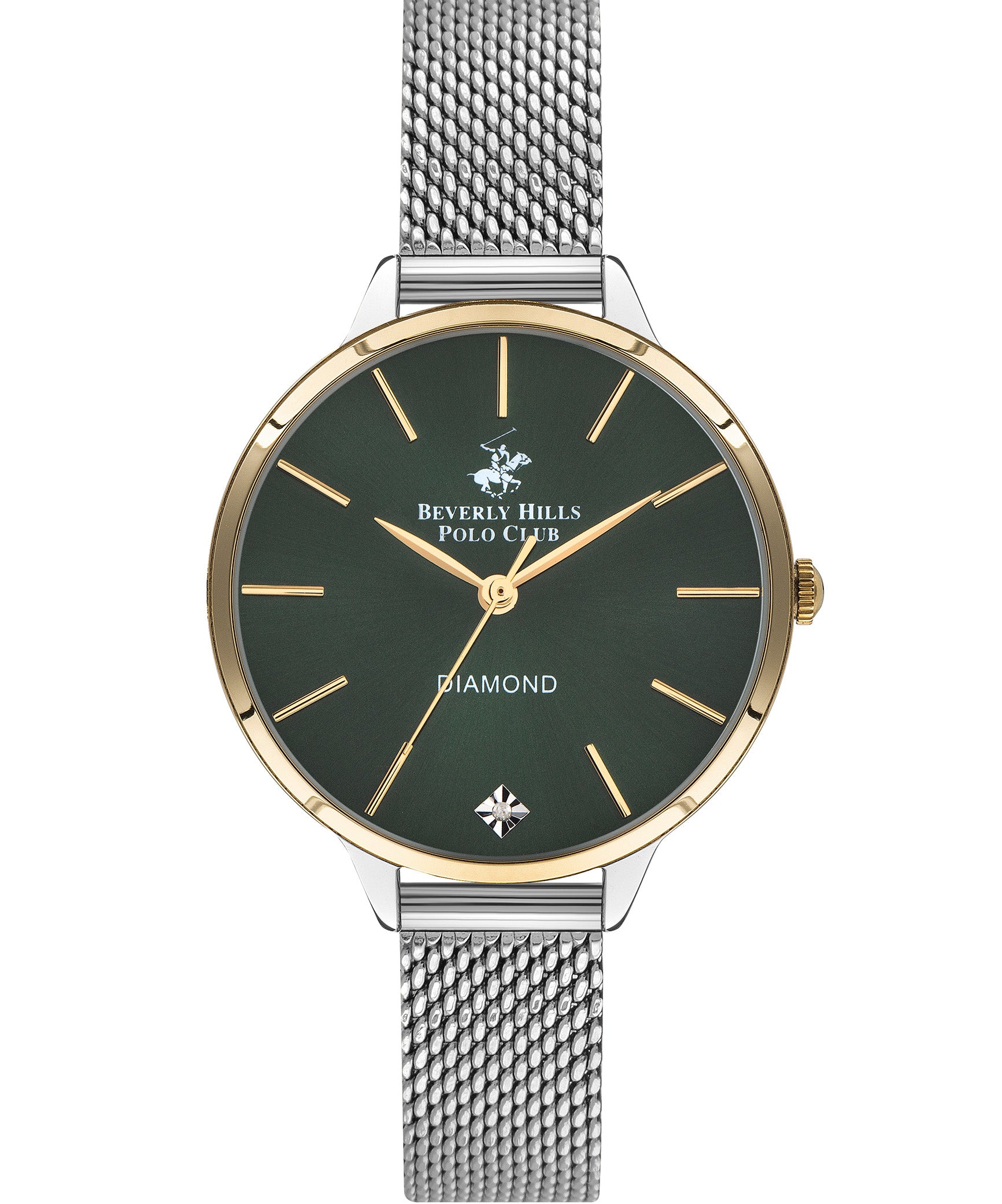 Beverly Hills Polo Club  Women's Analog Watch, Green Dial & Silver Stainless Steel Strap, BP3305X.270