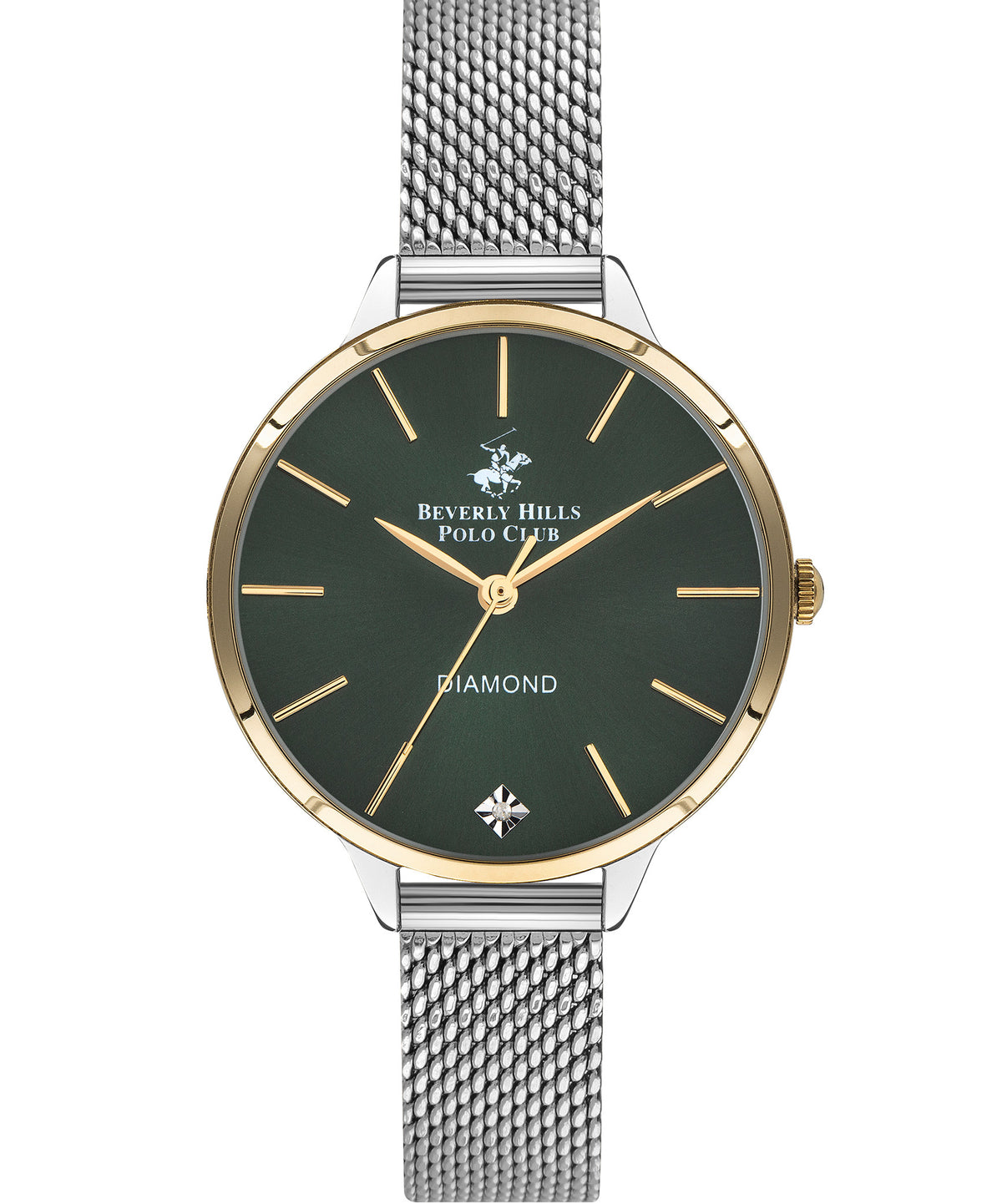 Beverly Hills Polo Club  Women's Analog Watch, Green Dial & Silver Stainless Steel Strap, BP3305X.270