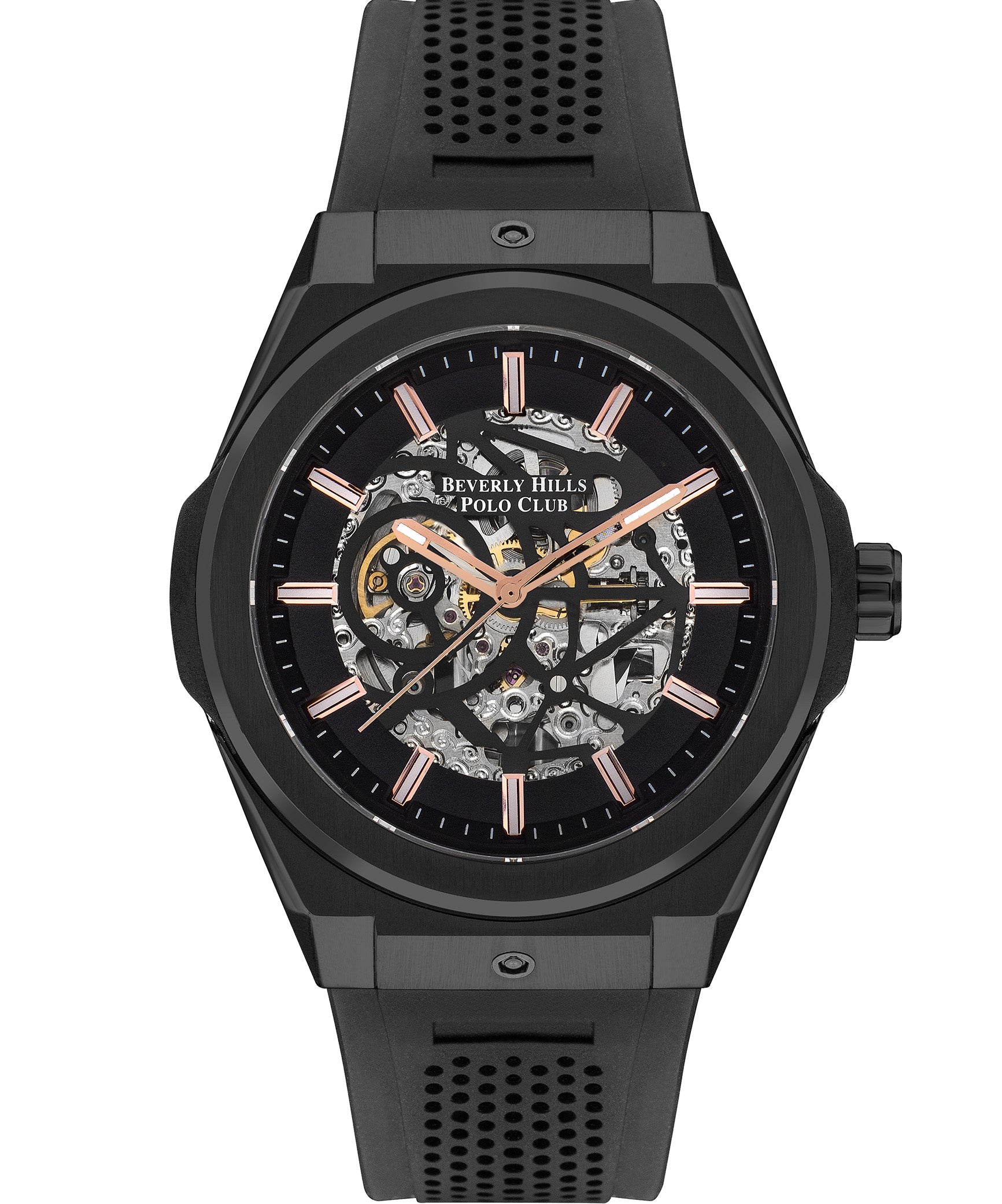 Beverly Hills Polo Club  Men's Skeleton Watch, Black Dial & Black Rubber Strap, BP3315X.061