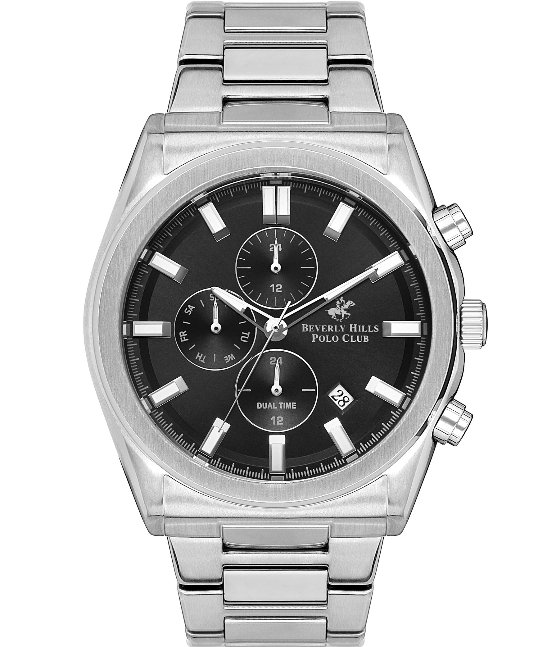 Beverly Hills Polo Club  Men's Watch, Black Dial & Silver Stainless Steel Strap, BP3344X.350