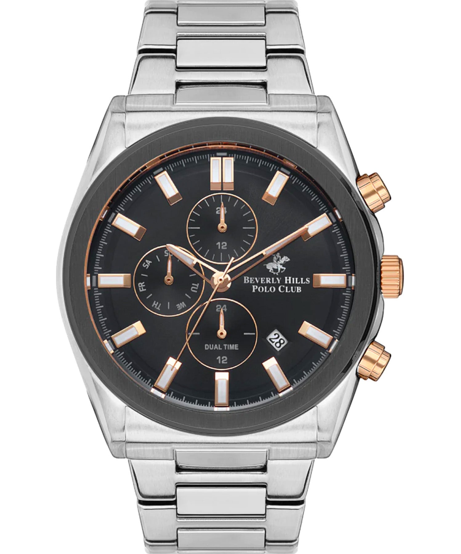 Beverly Hills Polo Club  Men's Watch, Black Dial & Silver Stainless Steel Strap, BP3344X.360