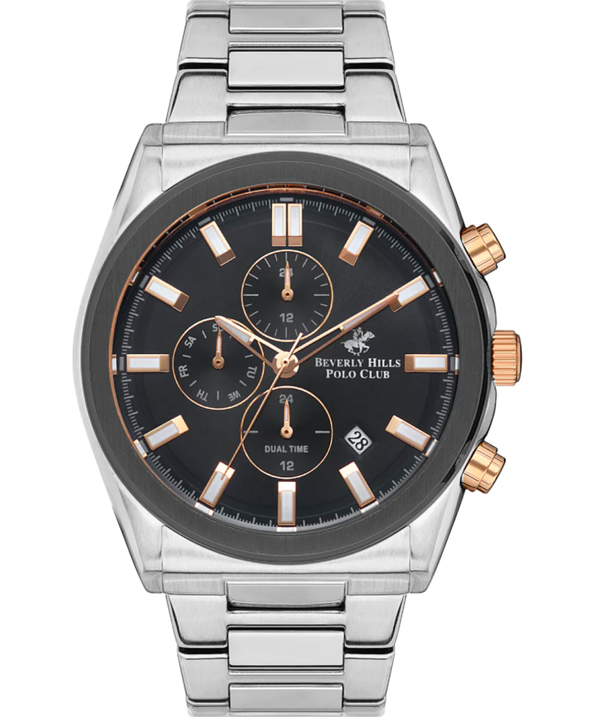 Beverly Hills Polo Club  Men's Watch, Black Dial & Silver Stainless Steel Strap, BP3344X.360