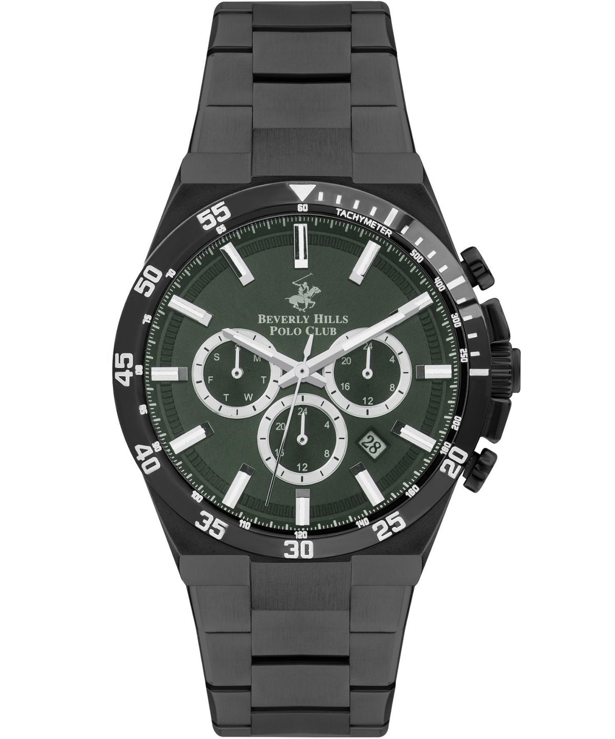 Beverly Hills Polo Club  Men's Watch, Green Dial &  Black Stainless Steel Strap, BP3353X.070