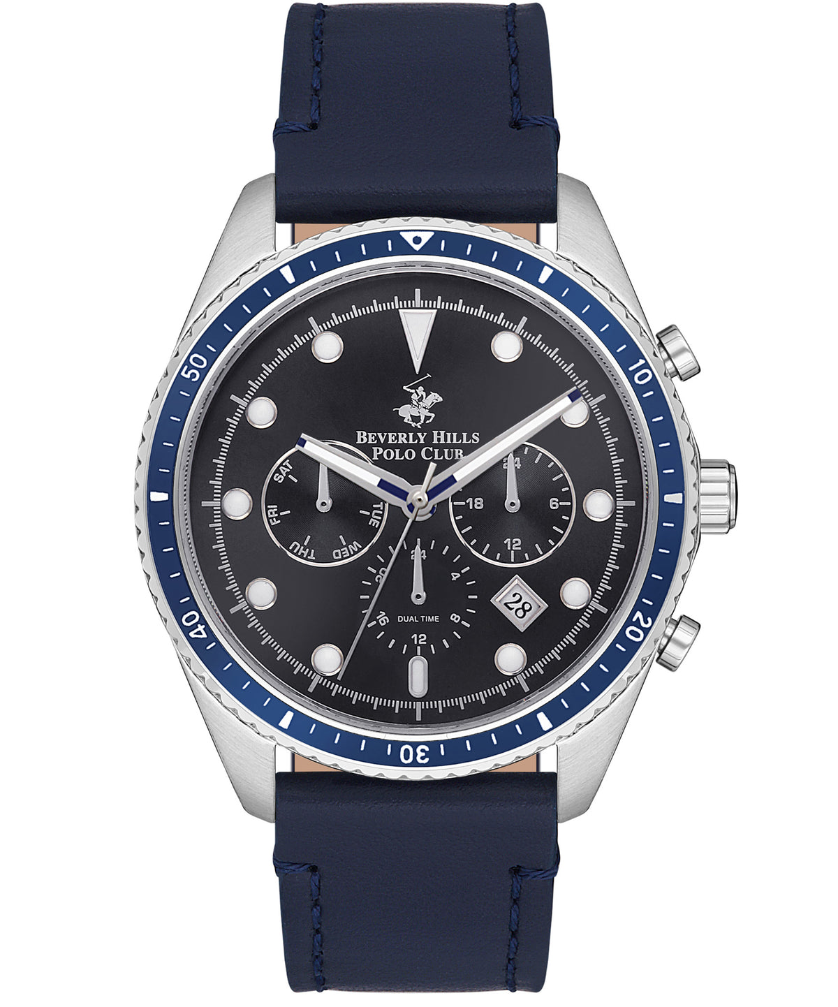 Beverly Hills Polo Club  Men's Watch, Navy Blue Dial & Navy Blue Leather Strap, BP3355X.399