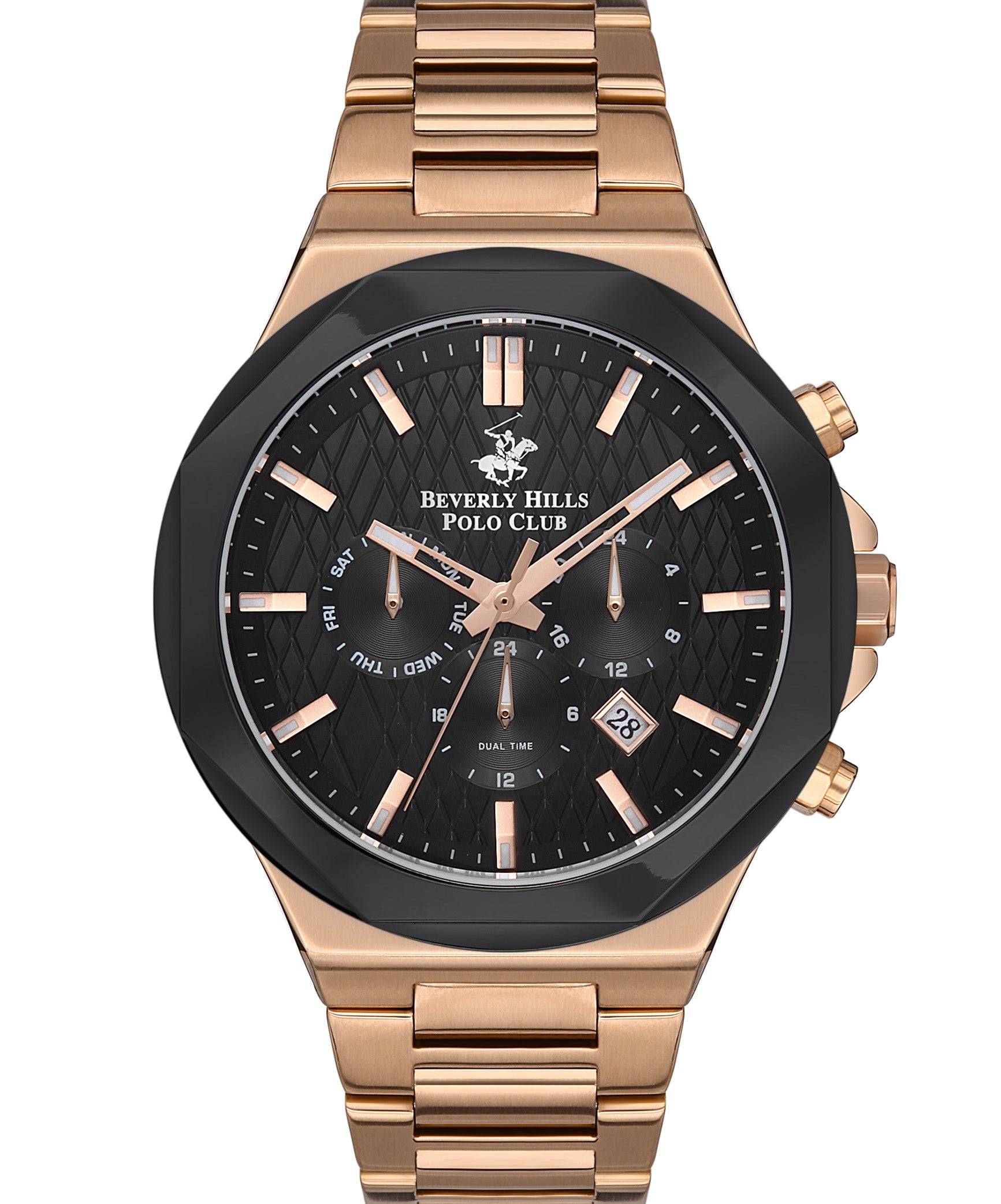 Beverly Hills Polo Club  Men's Watch, Black Dial & Rose Gold Stainless Steel Strap, BP3361X.450