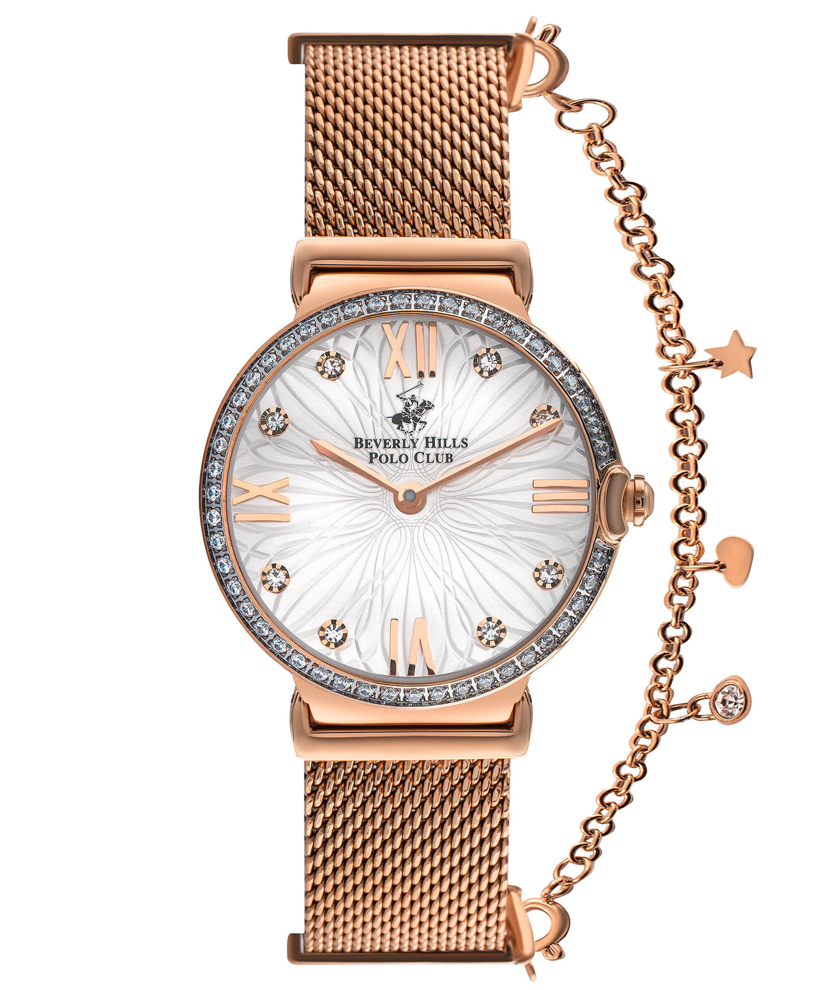Beverly Hills Polo Club  Women's Analog Watch, Silver Dial & Rose Gold Stainless Steel Strap, BP3363C.430