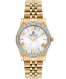 Beverly Hills Polo Club  Women's watch, White Mother of Pearl Dial,Gold Stainless Steel Metal Strap, Wrist Watch, BP3383C.120