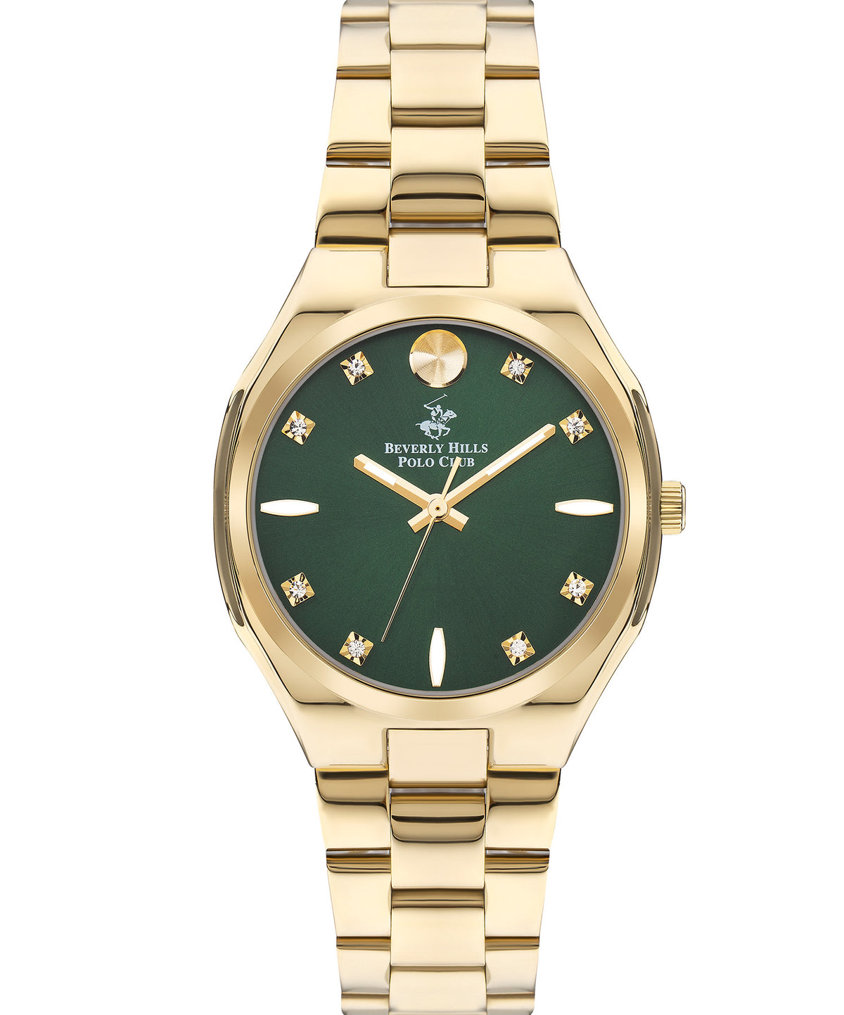 Beverly Hills Polo Club  Women's watch,Green Dial, Gold Stainless Steel Metal Strap, Wrist Watch, BP3385C.170