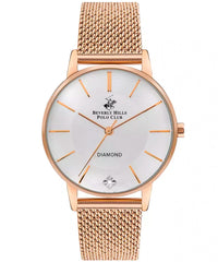 Beverly Hills Polo Club  Women's watch, White Dial, Rose Gold Stainless Steel  Mesh Strap, Wrist Watch,BP3394C.430