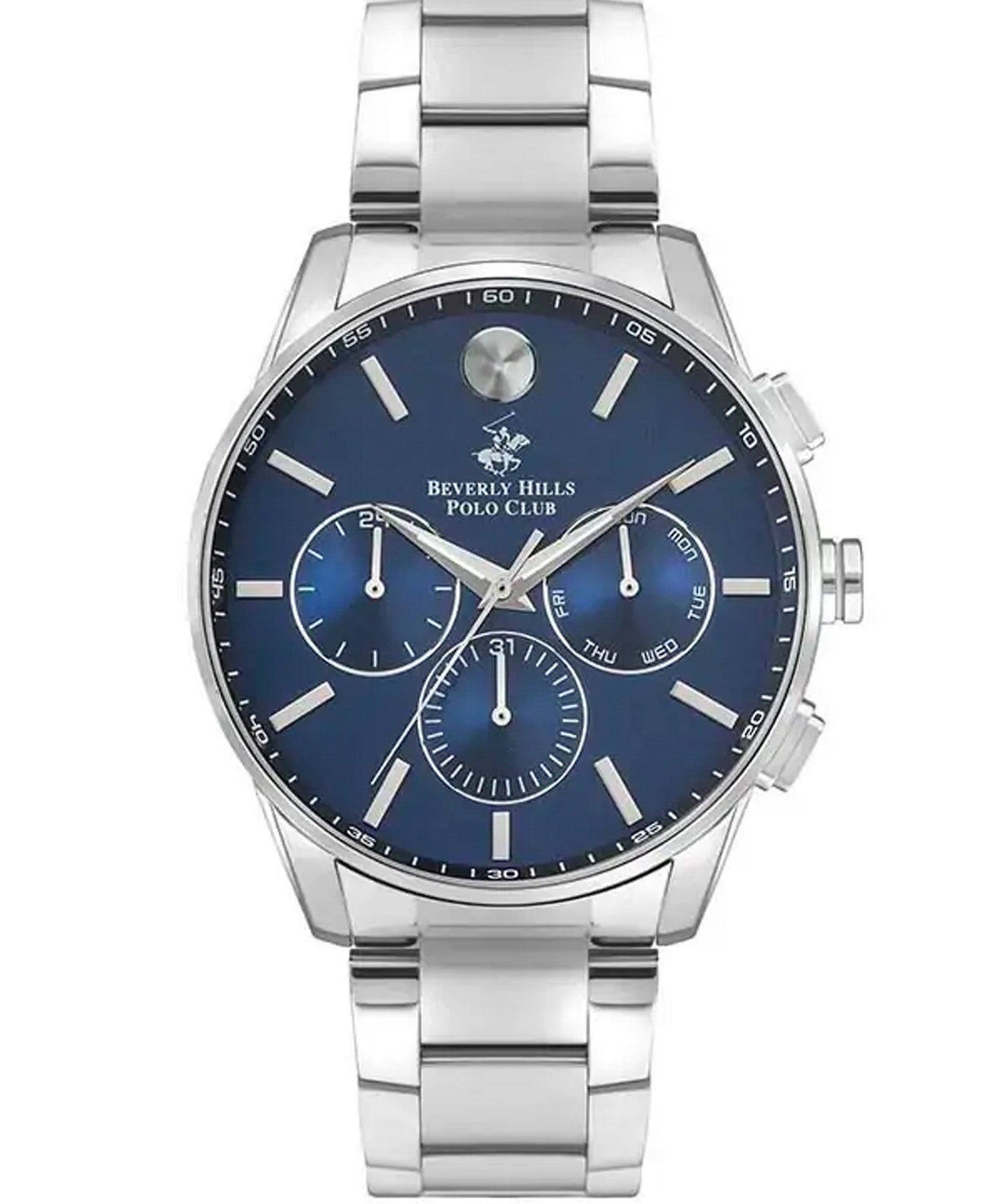 Beverly Hills Polo Club  Men's watch, Blue Dial,Silver Stainless Steel  Strap, Wrist Watch,BP3396X.390