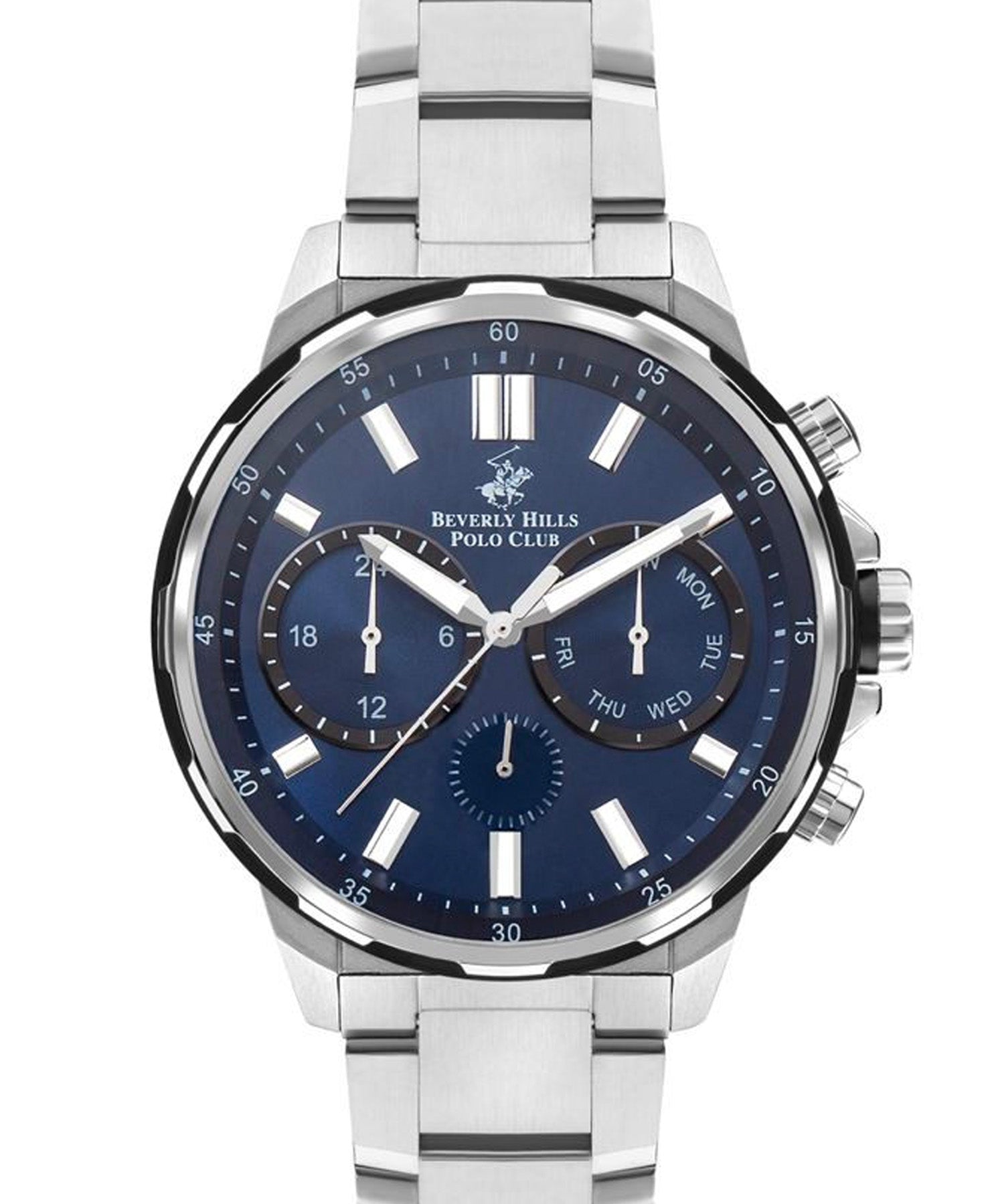 Beverly Hills Polo Club  Men's watch,Dark Blue Dial, Silver Stainless Steel Strap, Wrist Watch,BP3403X.390