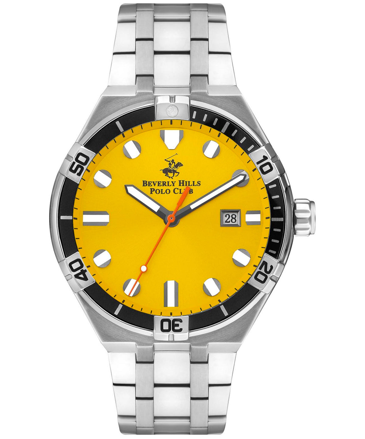 Beverly Hills Polo Club  Men's watch, Yellow Dial, Silver Stainless Steel Strap, Wrist Watch,BP3404X.380