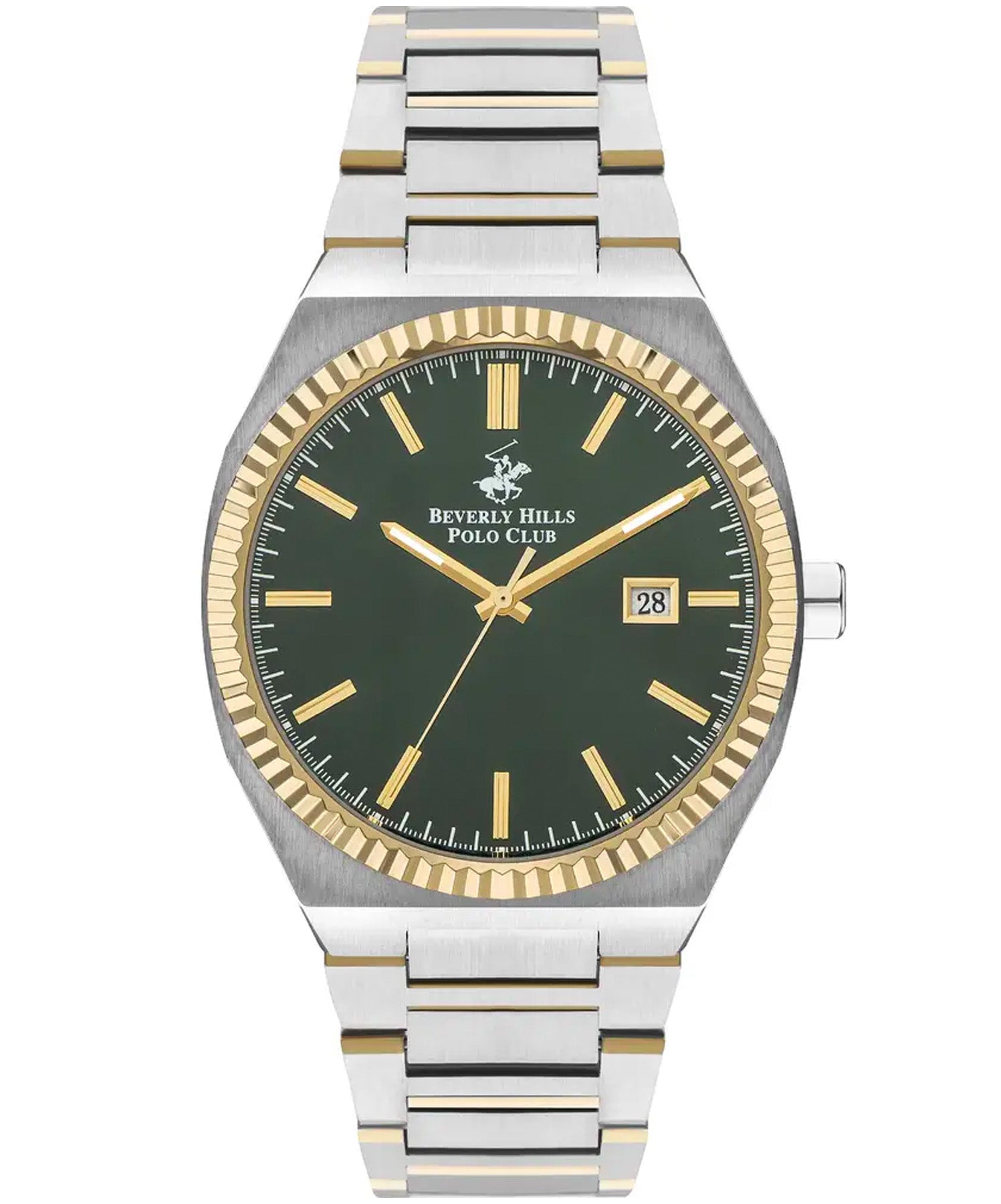 Beverly Hills Polo Club  Men's watch, Green Dial, Two Tone Stainless Steel Strap, Wrist Watch,BP3405X.270