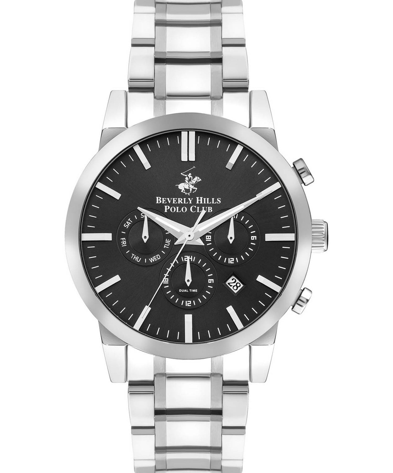 Beverly Hills Polo Club  Men's watch, Black Dial, Silver Stainless Steel Strap, Wrist Watch,BP3408X.350