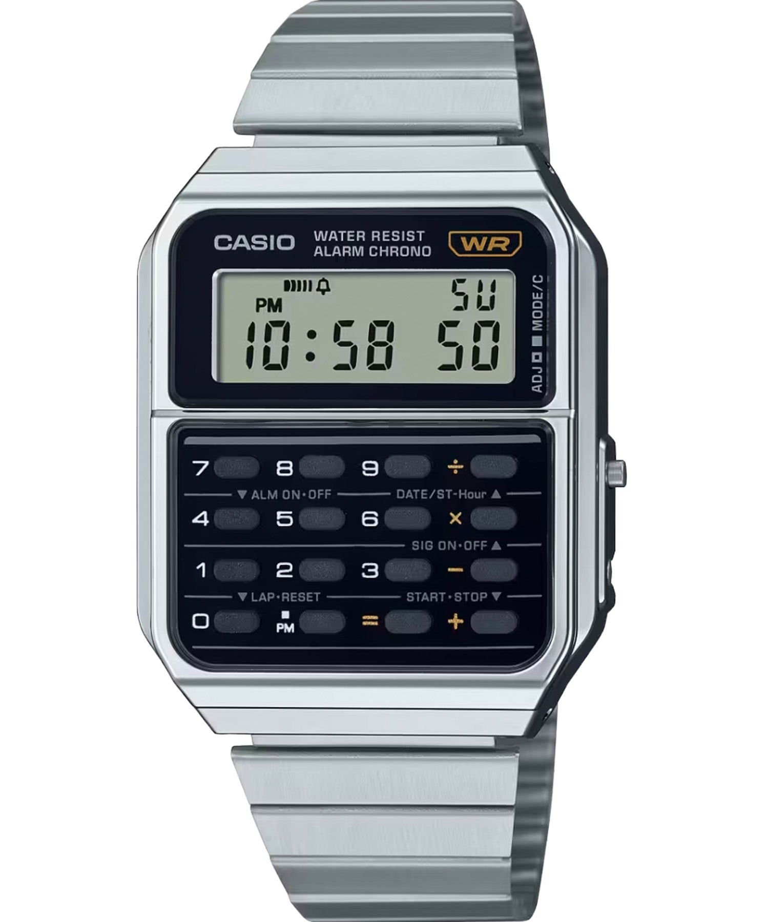 Casio Unisex Watch Vintage Collection, Black Dial Silver Stainless Steel Strap, CA-500WE-1ADF