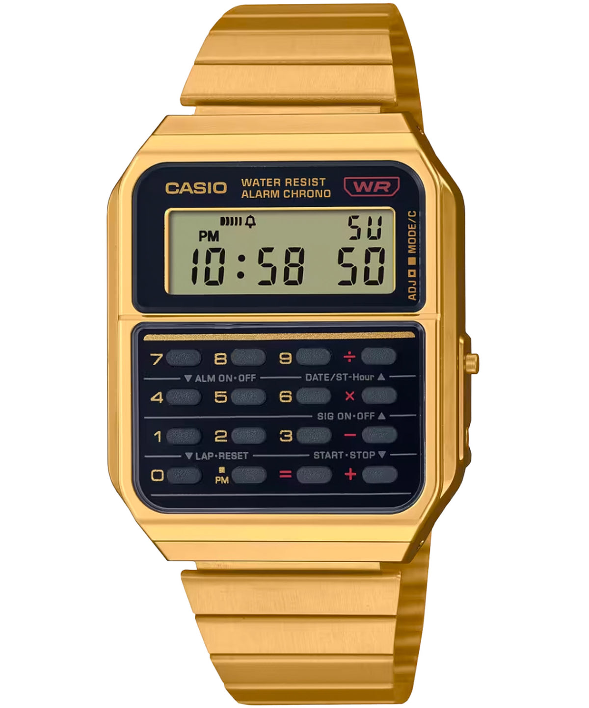 Casio Unisex Watch Vintage Collection, Black Dial Gold Stainless Steel Strap, CA-500WEG-1ADF