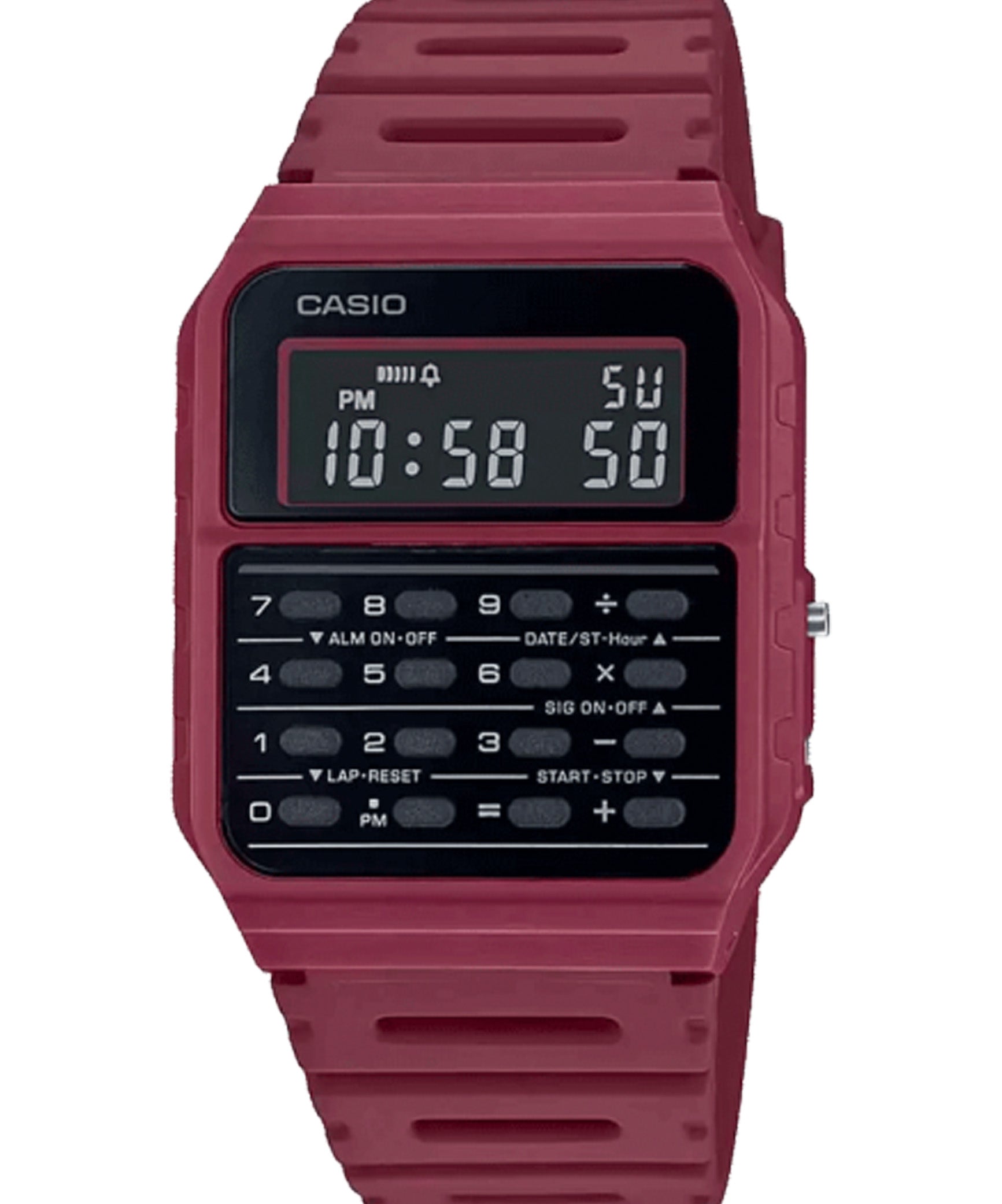 Casio Unisex Watch, Black Dial Red Resin Strap, CA-53WF-4BDF