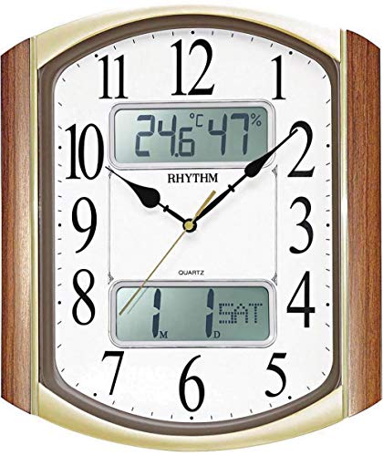 Rhythm Wall Clock, LCD Thermometer, Hygrometer & Calendar Clock, CFG708NR06